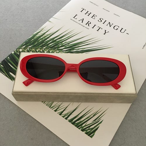 Red Rectangle Sunglasses for Women Men Trendy Retro Fashion Sunglasses