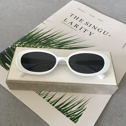 White Frame Black Lenses Fashion Sunglasses UV 400 Protection