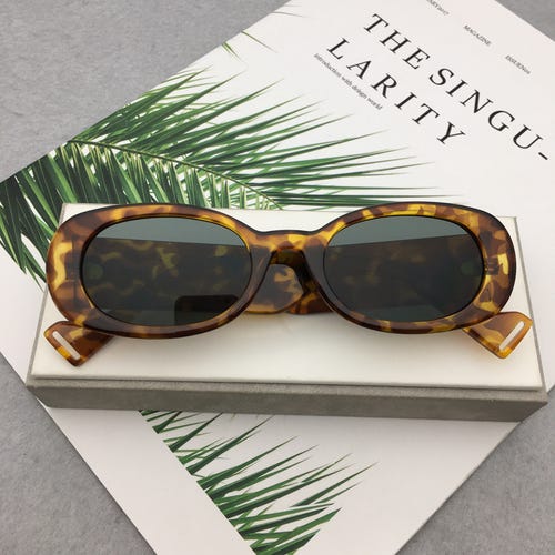 Leopard Brown Rectangle Sunglasses Trendy Retro Fashion Sunglasses New