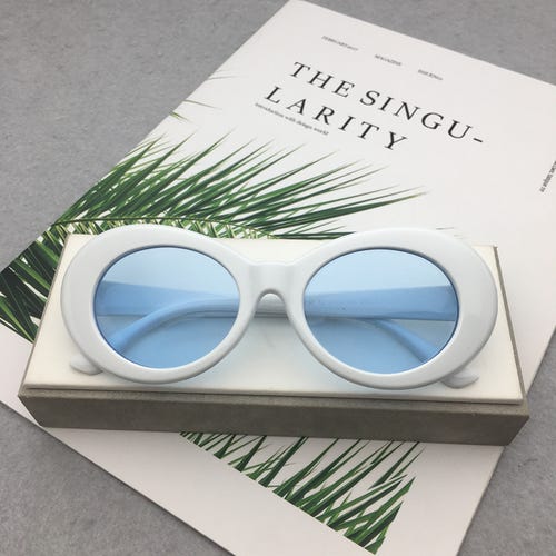 White Frame Blue Lenses Trendy Sunglasses Brand New