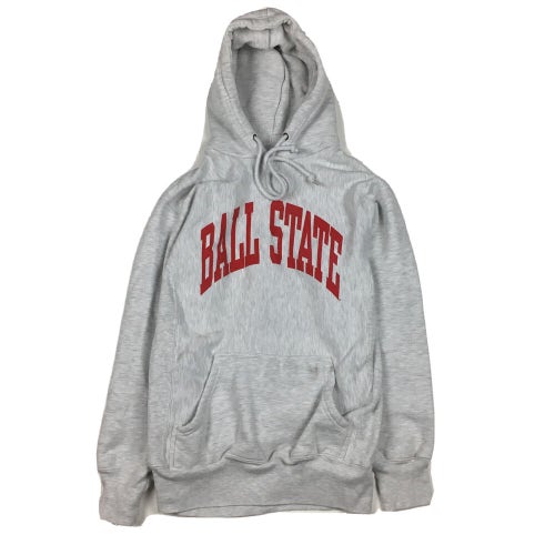 Vintage Ball State University Arc Logo Gray Pullover Hoodie Sweatshirt (M)