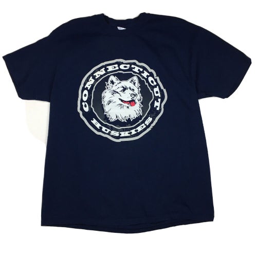Vintage 90s University of Connecticut UCONN Huskies Blue Graphic T-Shirt (XL)