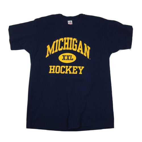 Vintage 90s University of Michigan Wolverines Hockey Blue Graphic T-Shirt (XL)