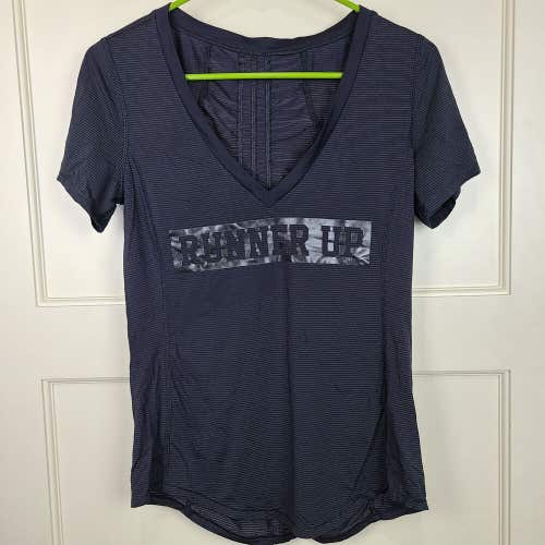 Lululemon Black Short Sleeve Tech Tee T-shirt Top Ruched Back Runner Up Size 4/6