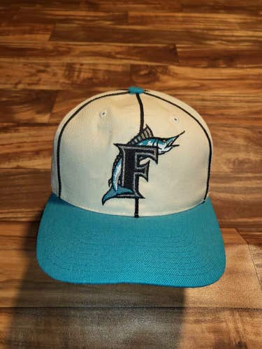 Vintage Rare Florida Marlins MLB Plain Logo Pinstripe 100% Wool Vtg Hat Snapback