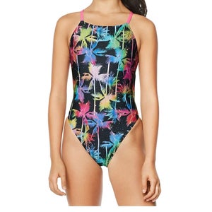 NEW SPEEDO Vibe Women's Printed Strappy Fixed Back One Piece Swimsuit