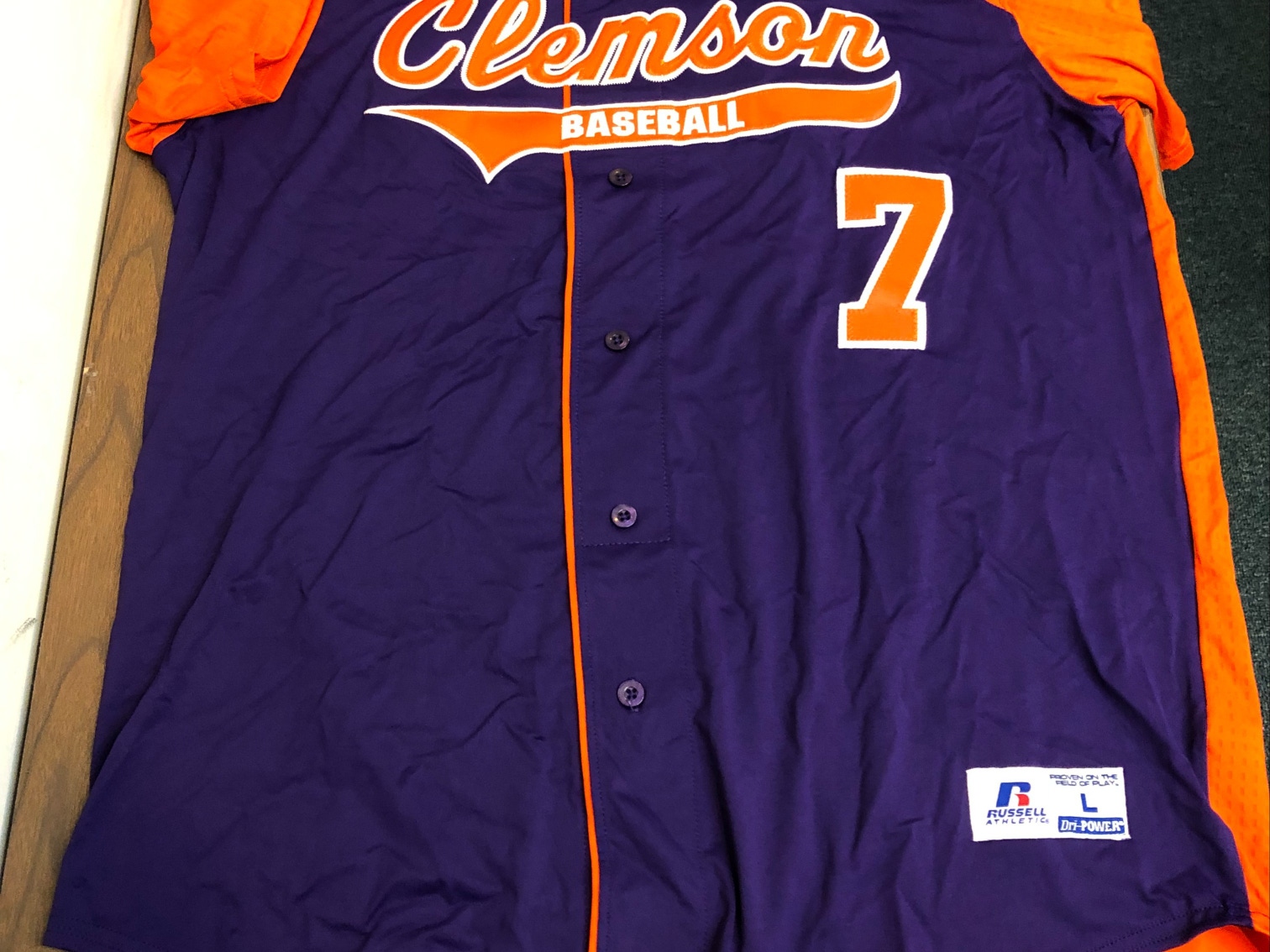 Clemson Purple New Large Russell Athletic Baseball Jersey