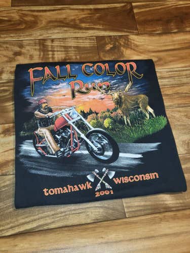 Vintage 2001 Motorcycle Harley Fall Color Run Black Nature T Shirt Size Large