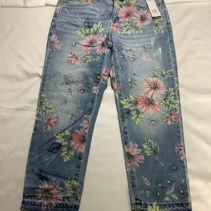 GAP DENIM GIRLS JEANS SIZE 7 FLORAL MID RISE TAPERED GIRLFRIEND 4BOX K 44.95