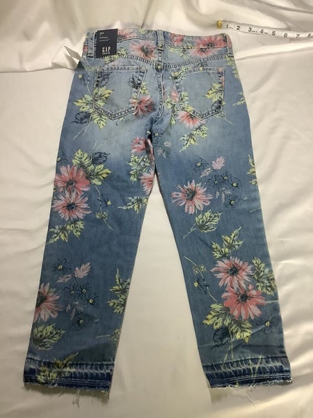 GAP DENIM GIRLS JEANS SIZE 7 FLORAL MID RISE TAPERED GIRLFRIEND