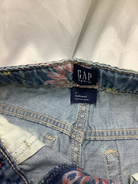 GAP DENIM GIRLS JEANS SIZE 7 FLORAL MID RISE TAPERED GIRLFRIEND