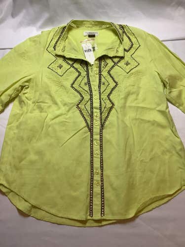 Anthropologie Pilcro bedazzled Rhinestone Shirt Top Size Small $148 Chartreuse K