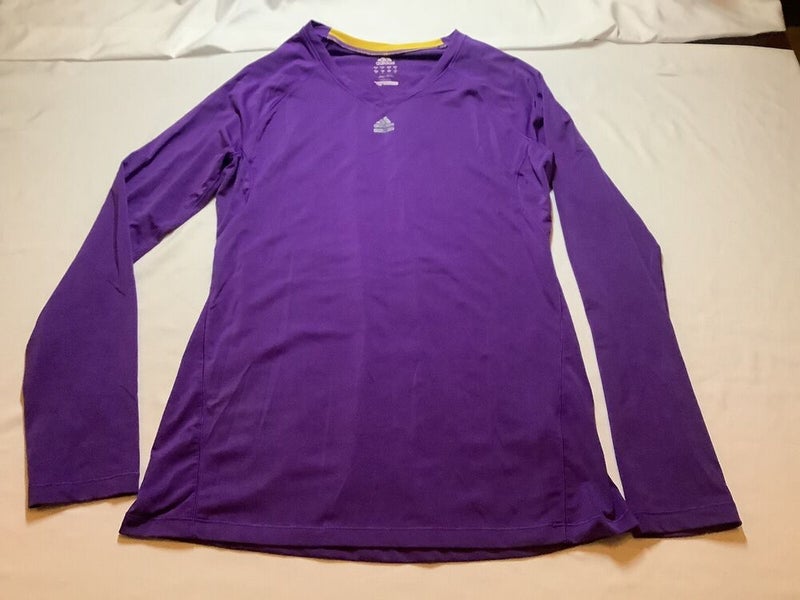 Adidas Purple V Neck Climalite Tech A fit Tee Shirt Long Sleeve