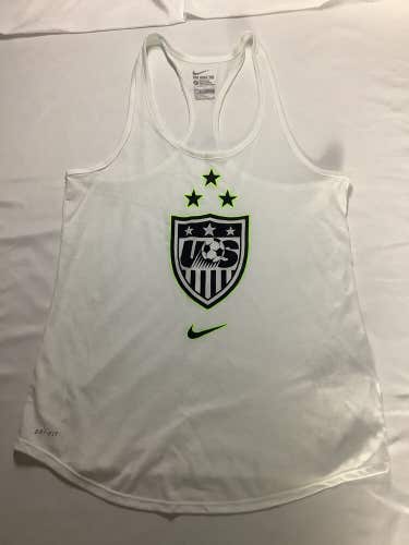 New Nike Drifit Racerback Tank Top U.S. Soccer white Neon Green Ladies S box K