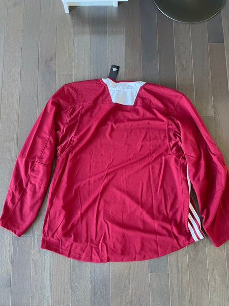 Adidas Three Stripes Blank Hockey Jersey DT3495 Harvard Red / White Men  Size 58 for sale online