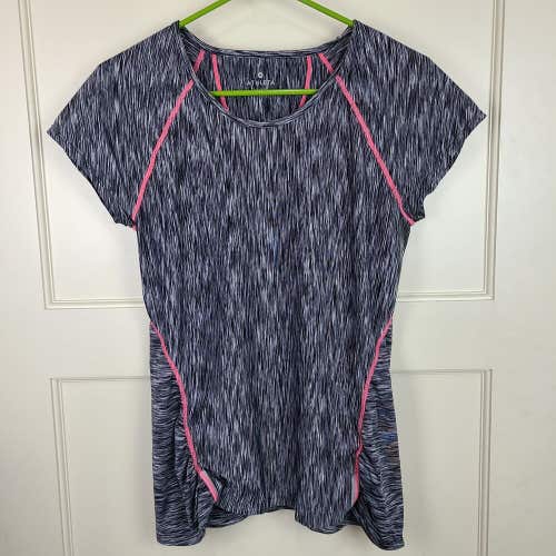 Athleta Pop Space Dye Short Sleeve Athletic Top Rear Zip Pocket Ruched Size: M