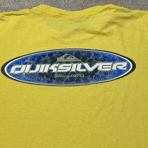 Quiksilver T Shirt Men Large Adult Yellow Surf Logo Beach Swim Retro USA