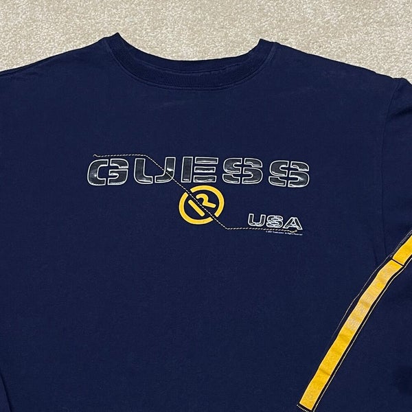 GUESS Jeans T Shirt Men Small Blue Long Sleeve Retro Vintage | SidelineSwap