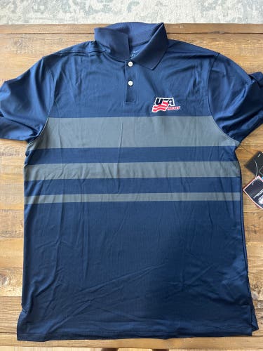 Nike Team USA World Junior Championship Polo DriFit Blue Stripes M
