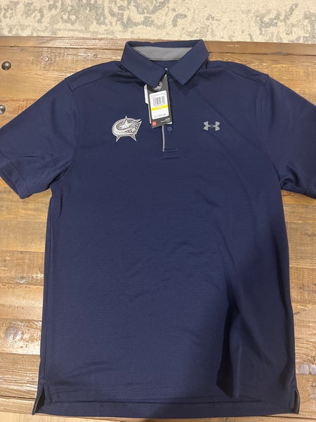 Team Issued Pro Stock Columbus Blue Jackets Polo Golf Shirt Blue Under Armour M