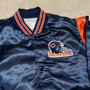Chicago Bears Jacket Men Medium Adult Blue Satin NFL Vintage 90s Coat Swingster