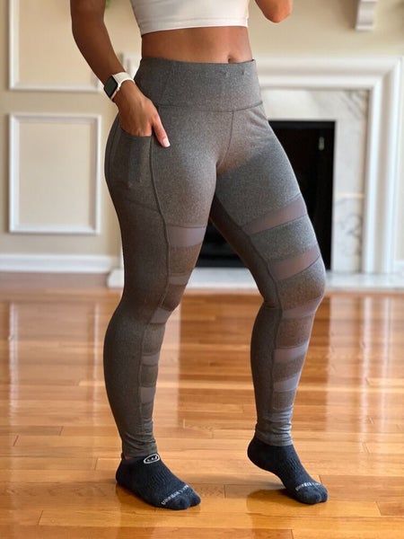 Avia Sheer Mesh Panel Athletic Leggings Side Pockets Gray Women's