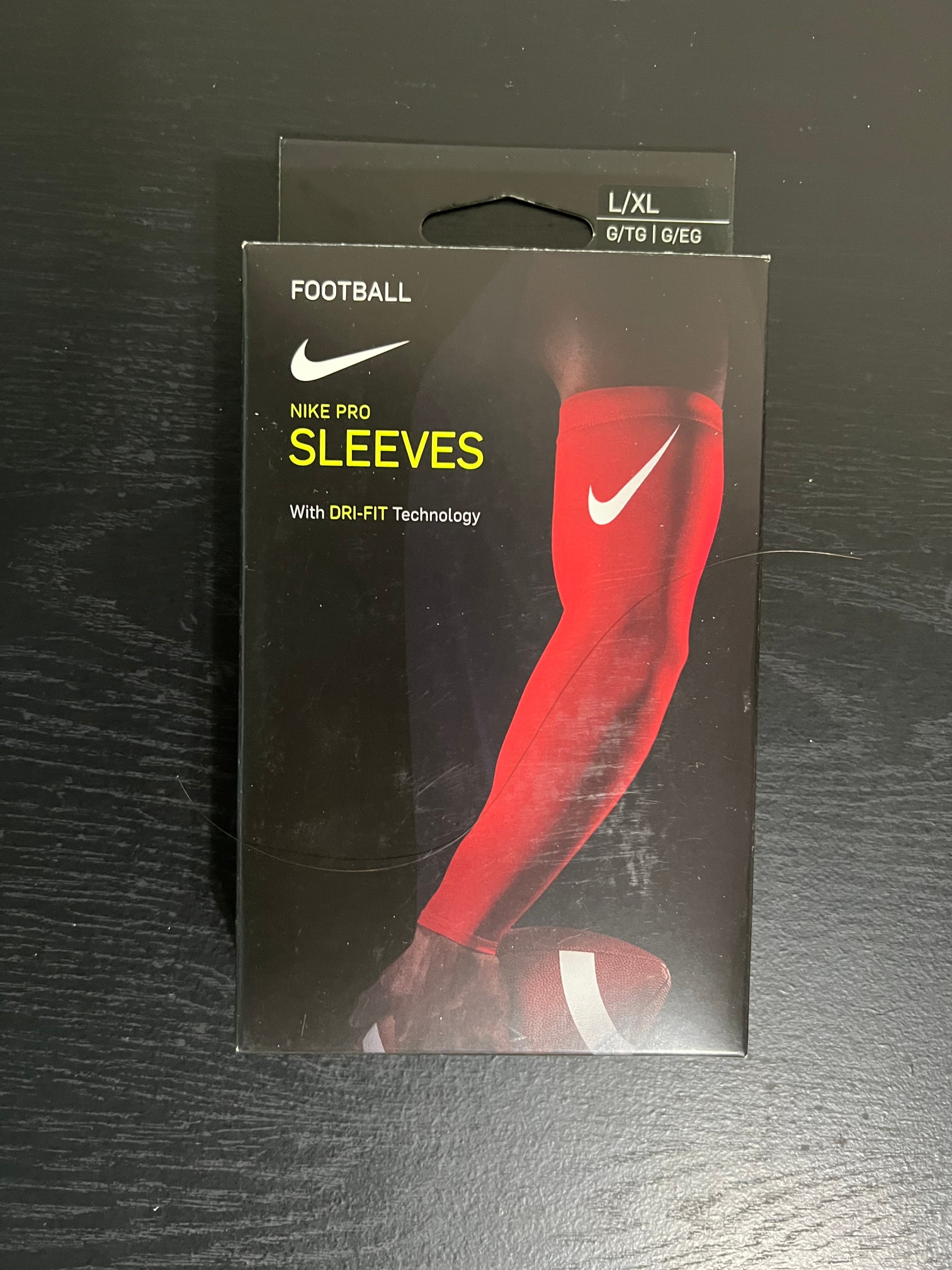 NIKE PRO FOOTBALL SLEEVES W/ DRI-FIT RED ONE PAIR L/XL NEW IN BOX