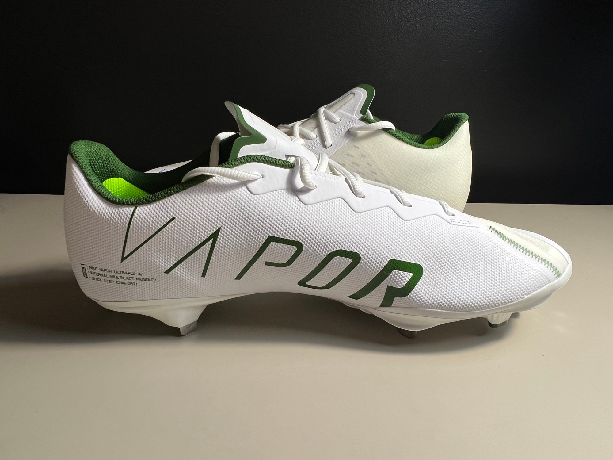 \ud83d\udd25NIB\ud83d\udd25Nike React Vapor Ultrafly Elite 4 White Green Volt Baseball Size 12  | eBay