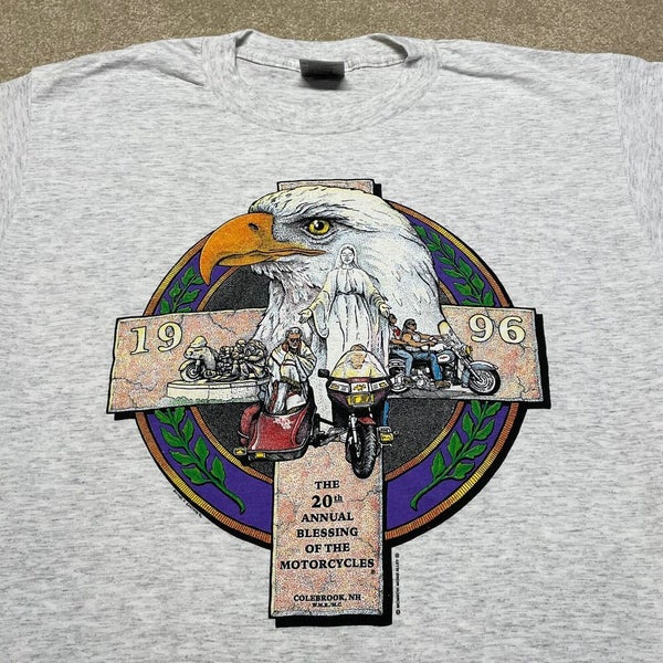 Motorcycle Blessing T Shirt Men Large Vintage 90s 1996 Eagle New Hampshire  Biker