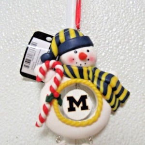 NCAA Michigan Wolverines Clay Dough Snowman Xmas Ornament Team Sports America