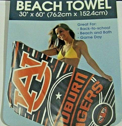 NCAA Auburn Tigers Beach Towel Vertical Logo Over Name 30" by 60" by WinCraft