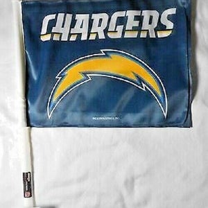 NFL Los Angeles Chargers Name Over Logo Window Car Flag by Rico