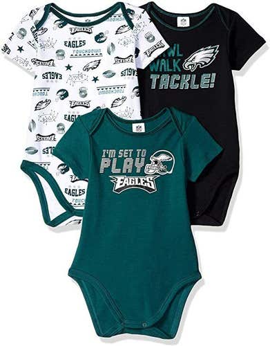 NFL Philadelphia Eagles Pack of 3 Infant Bodysuit "I'M SET TO PLAY" 6-12M