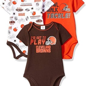 NFL Cleveland Browns Pack of 3 Infant Bodysuit "I'M SET TO PLAY" 6-12M