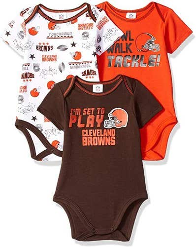 NFL Cleveland Browns Pack of 3 Infant Bodysuit "I'M SET TO PLAY" 6-12M