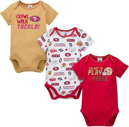 NFL San Francisco 49ers Pack of 3 Infant Bodysuit "I'M SET TO PLAY" 0-3M