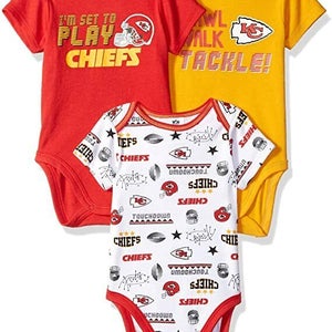 NFL Kansas City Chiefs Pack of 3 Infant Bodysuit "I'M SET TO PLAY" 3-6M