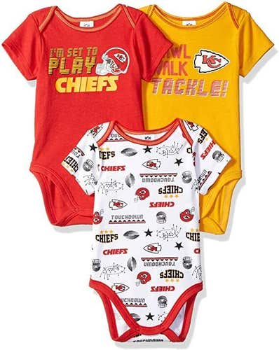 NFL Kansas City Chiefs Pack of 3 Infant Bodysuit "I'M SET TO PLAY" 3-6M