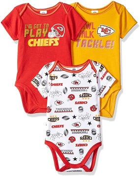 NFL Kansas City Chiefs Pack of 3 Infant Bodysuit "I'M SET TO PLAY" 6-12M