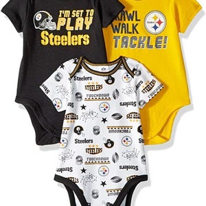 NFL Pittsburgh Steelers Pack of 3 Infant Bodysuit "I'M SET TO PLAY" 6-12M