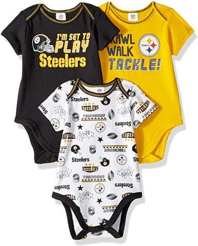 NFL Pittsburgh Steelers Pack of 3 Infant Bodysuit "I'M SET TO PLAY" 3-6M