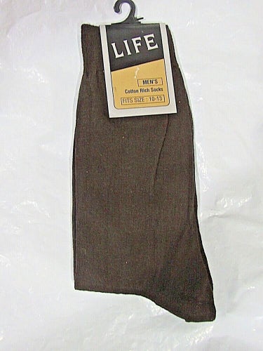 LIFE Brown Cotton Rich Men's Dress 25% Nylon 75% Cotton Socks 10-13