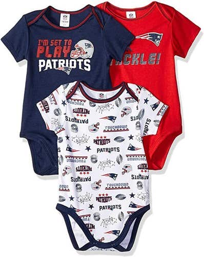 NFL New England Patriots Pack of 3 Infant Bodysuit "I'M SET TO PLAY" 18M