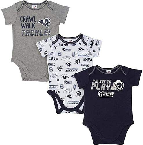 NFL Los Angeles Rams Pack of 3 Infant Bodysuit "I'M SET TO PLAY" 0-3M