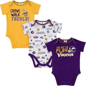 NFL Minnesota Vikings Pack of 3 Infant Bodysuit "I'M SET TO PLAY" 18M