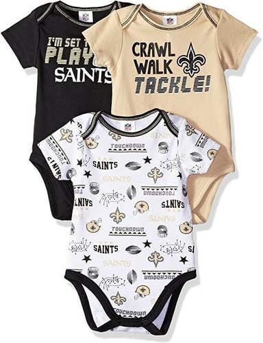 NFL New Orleans Saints Pack of 3 Infant Bodysuit "I'M SET TO PLAY" 6-12M
