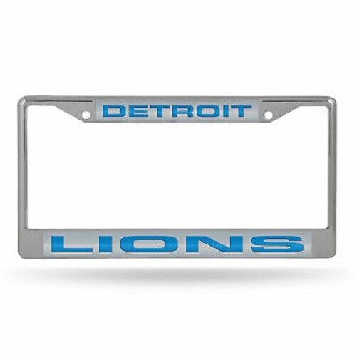 NFL Detroit Lions Laser Cut Chrome Blue in Silver License Plate Frame