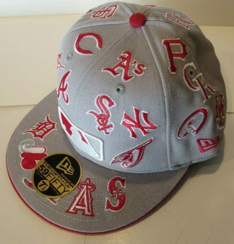 MLB Collage (All Team Logos) New Era 59FIFTY Fitted Grey Baseball Hat 7 1/2