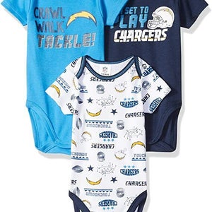 NFL Los Angeles Chargers Pack of 3 Infant Bodysuit "I'M SET TO PLAY" 6-12M
