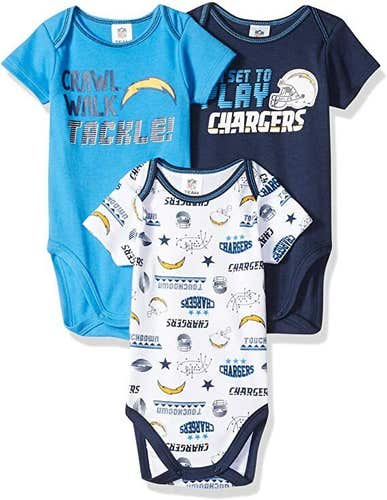 NFL Los Angeles Chargers Pack of 3 Infant Bodysuit "I'M SET TO PLAY" 6-12M